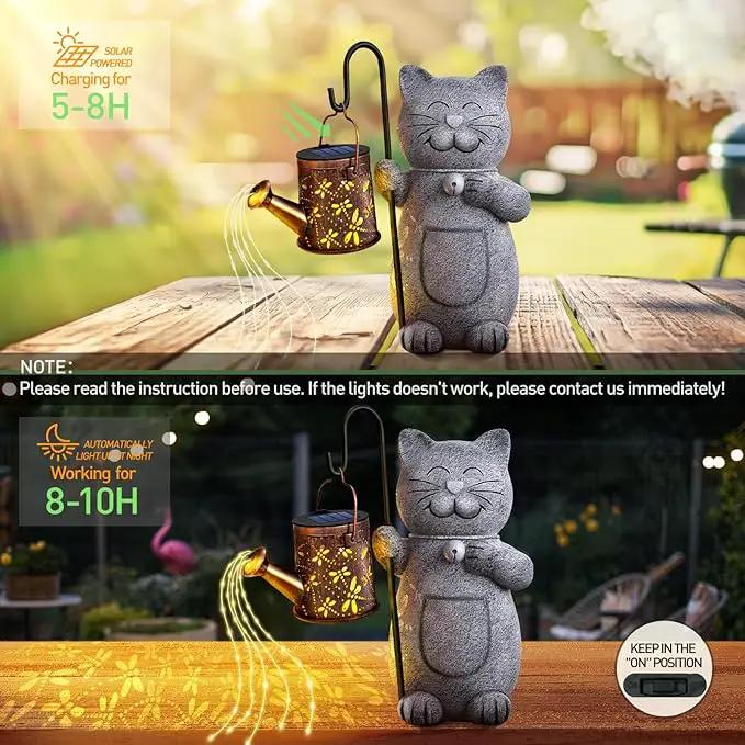 Mothers Day Mom Gifts for Mom, Solar Garden Outdoor Statues Cat with Kettle Light, Birthday Mom Gifts for Her Women Grandma, Cat Lovers Gifts for Women, Gardening Gifts House Warming Gifts New Home by GreenHaven Gardens