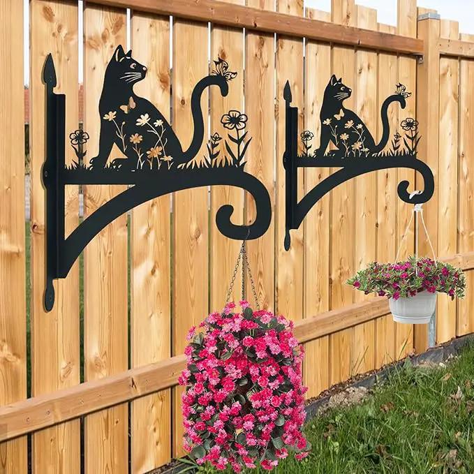 Plant Hangers Outdoor Heavy Duty Iron Decorative Cat Silhouette Plant Hooks for Hanging Baskets 11 inch Hanging Plant Bracket Wall Hooks for Flower Pot Lantern Bird Feeder Wind Chimes by GreenHaven Gardens