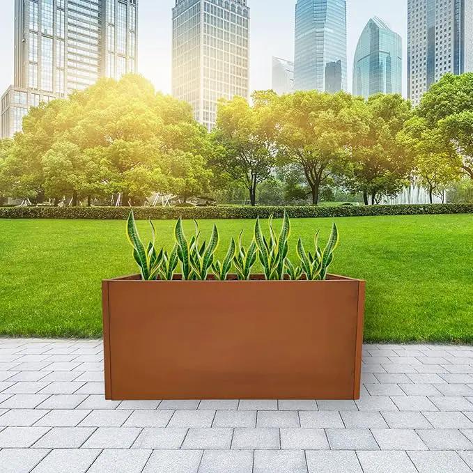 Corten Steel Planter Box Metal Outdoor Large Rectangular Rustic Durable Antique Detached for Commercial Residential Patio Deck and Backyard 36" x 12" x 16" by GreenHaven Gardens