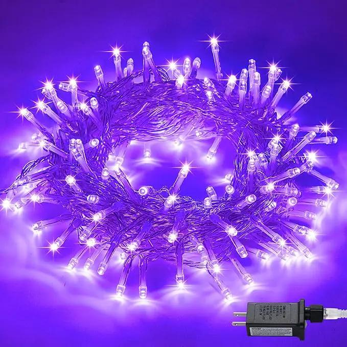 JMEXSUSS Connectable 100 LED Purple Halloween Lights Indoor, 8 Modes Plug in Purple Christmas String Lights Clear Wire, 33ft Christmas Tree Light Outdoor for Halloween Tree, Garden, Bedroom by GreenHaven Gardens