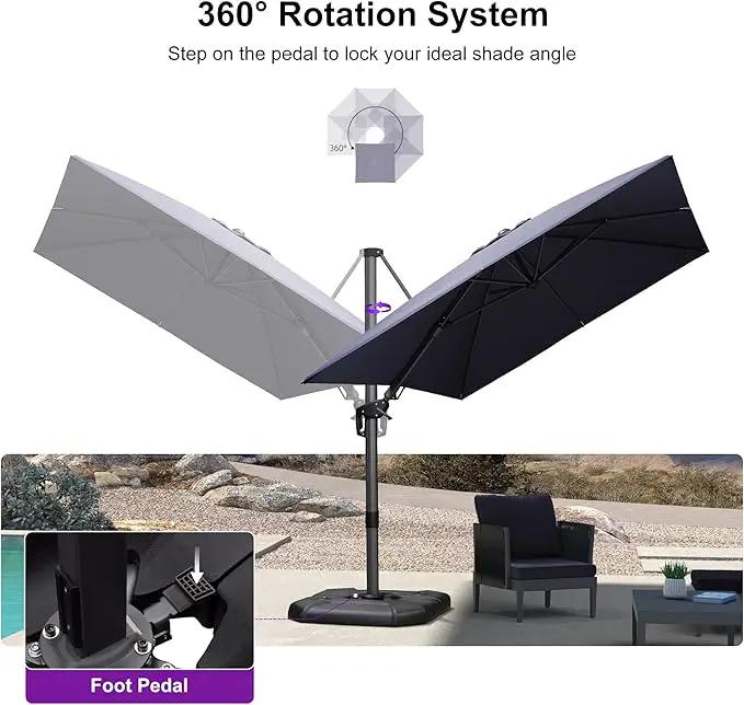 PURPLE LEAF 8.2' X 11.5' Tilting Patio Umbrella with Base Outdoor Cantilever Swivel Rectangle Umbrella Aluminum Offset Umbrella with 360-degree Rotation for Garden Deck Pool Patio Navy by GreenHaven Gardens