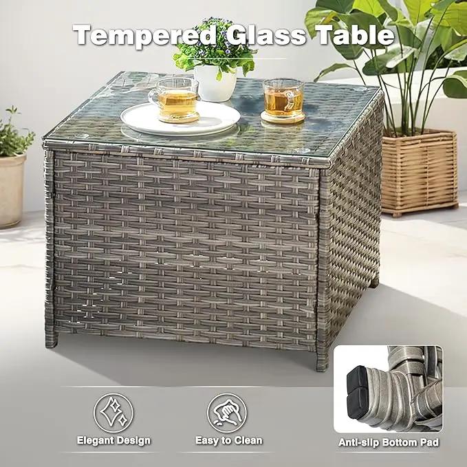 ovios 6 Pieces Patio Furniture Set, Outdoor Wicker Sofas with Glass Coffee Table and Comfy Cushions, All Weather High Back Couch Set for Deck Porch, Grey Rattan, Grey by GreenHaven Gardens