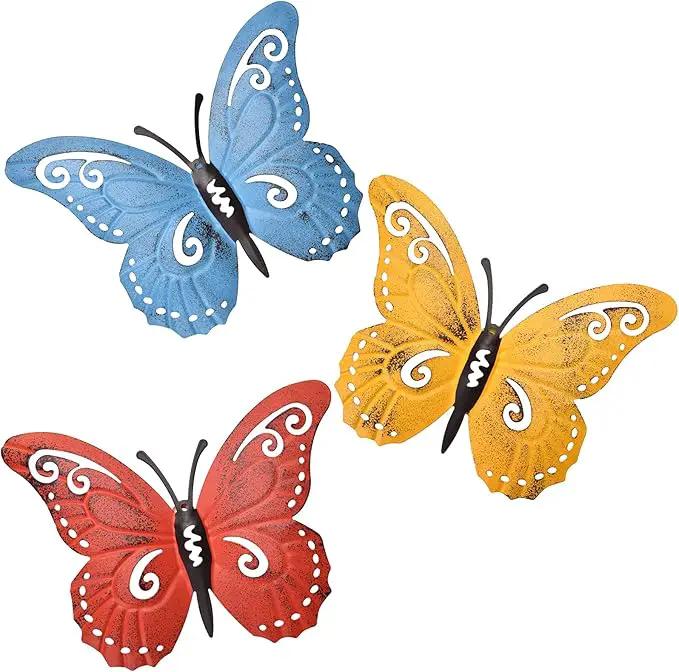 EASICUTI Metal Butterfly Wall Decor Butterfly Wall Art Hanging Sculpture For Indoor Outdoor Home Bathroom Living Room Bedroom Or Porch Patio Fence Yellow Red Blue 3 Pack 9.4" L x 7.5" H by GreenHaven Gardens