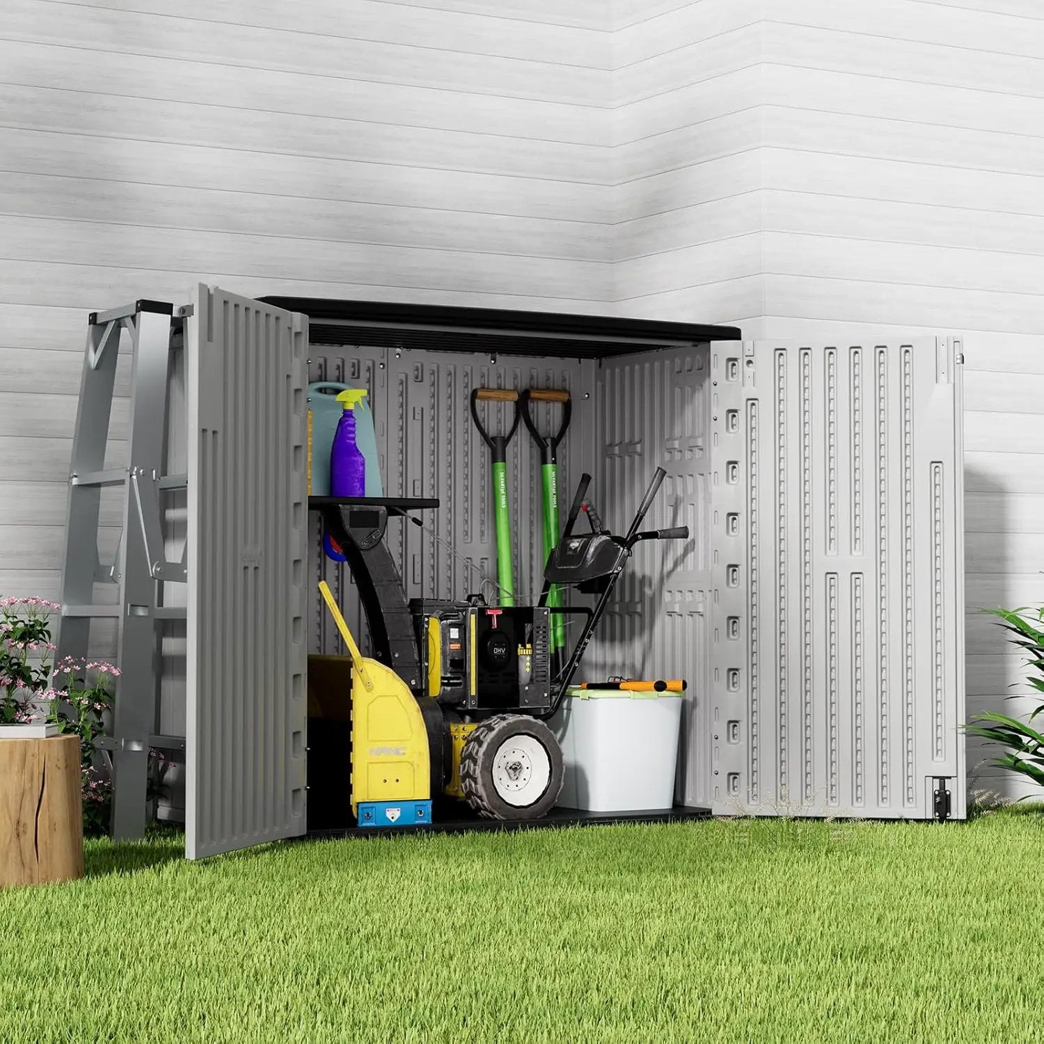 HOMSPARK 37 Cu.Ft Outdoor Storage Shed Weather Resistant, Multi Functional | Double-Wall Resin Storage Sheds & Outdoor Storage Box Waterproof for Backyard Garden Patio Lawn (Light-Grey) by GreenHaven Gardens