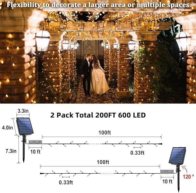 2-Pack 200FT Solar String Lights for Outside, 600 LED Extra-Bright Solar Light Outdoor with 19 Modes & Timer, Waterproof Fairy Solar Lights for Garden Patio Tree Christmas Decorations (Warm White) by GreenHaven Gardens