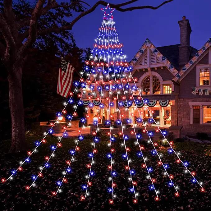 4th of July Decorations Lights, Red White Blue String Lights 320 LED 11.5 Ft Flag Stars Patriotic Light with Big Star Topper Waterproof 8 Light Modes for Indoor Outdoor Memorial Day Independence Day by GreenHaven Gardens