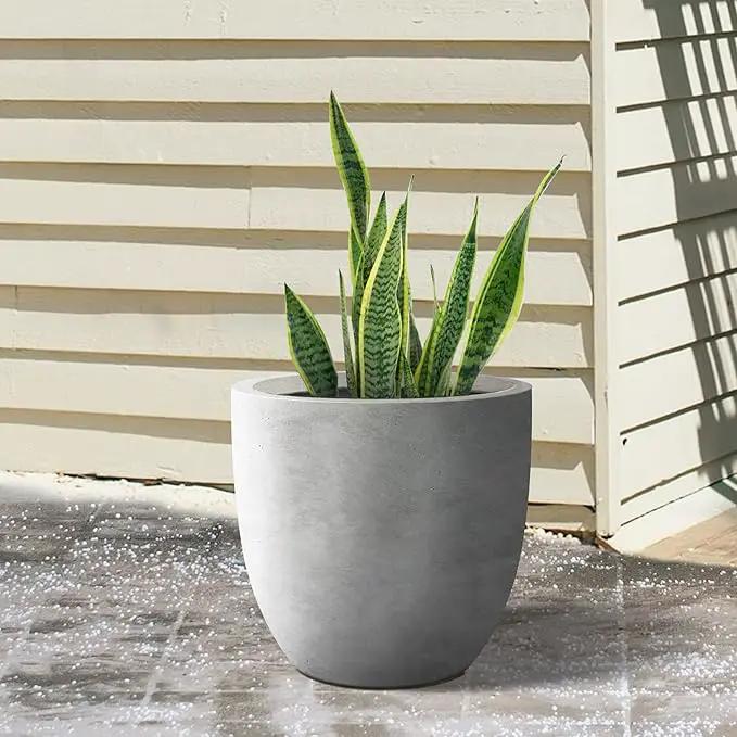 Kante 18 Inch Dia Round Concrete Planter, Indoor Outdoor Large Plant Pot with Drainage Hole and Rubber Plug for Home Patio Garden, Natural Concrete by GreenHaven Gardens