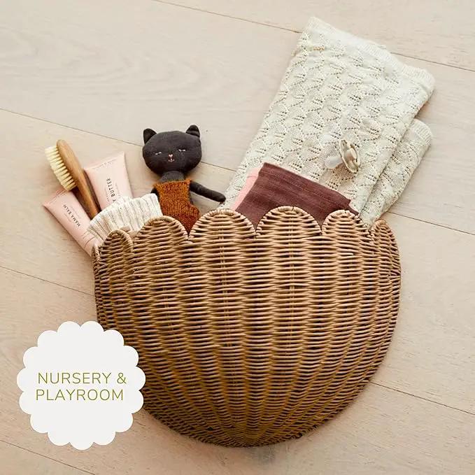 BEBE BASK Scalloped Wicker Hanging Basket - The Original Wicker Wall Decor - Hand Woven Wall Basket - Home Décor Wall Hanging Basket - Wall Storage Basket for Nursery, Living Room and Bathroom (Mocca) by GreenHaven Gardens