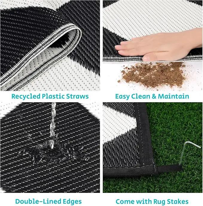 HEBE Outdoor Rug Waterproof 9x12, Reversible Plastic Straw Rug RV Camping Rug, Indoor Outdoor Patio Mat Clearance, Outside Carpet for Porch,Deck,Camper,Balcony,Backyard,Picnic by GreenHaven Gardens