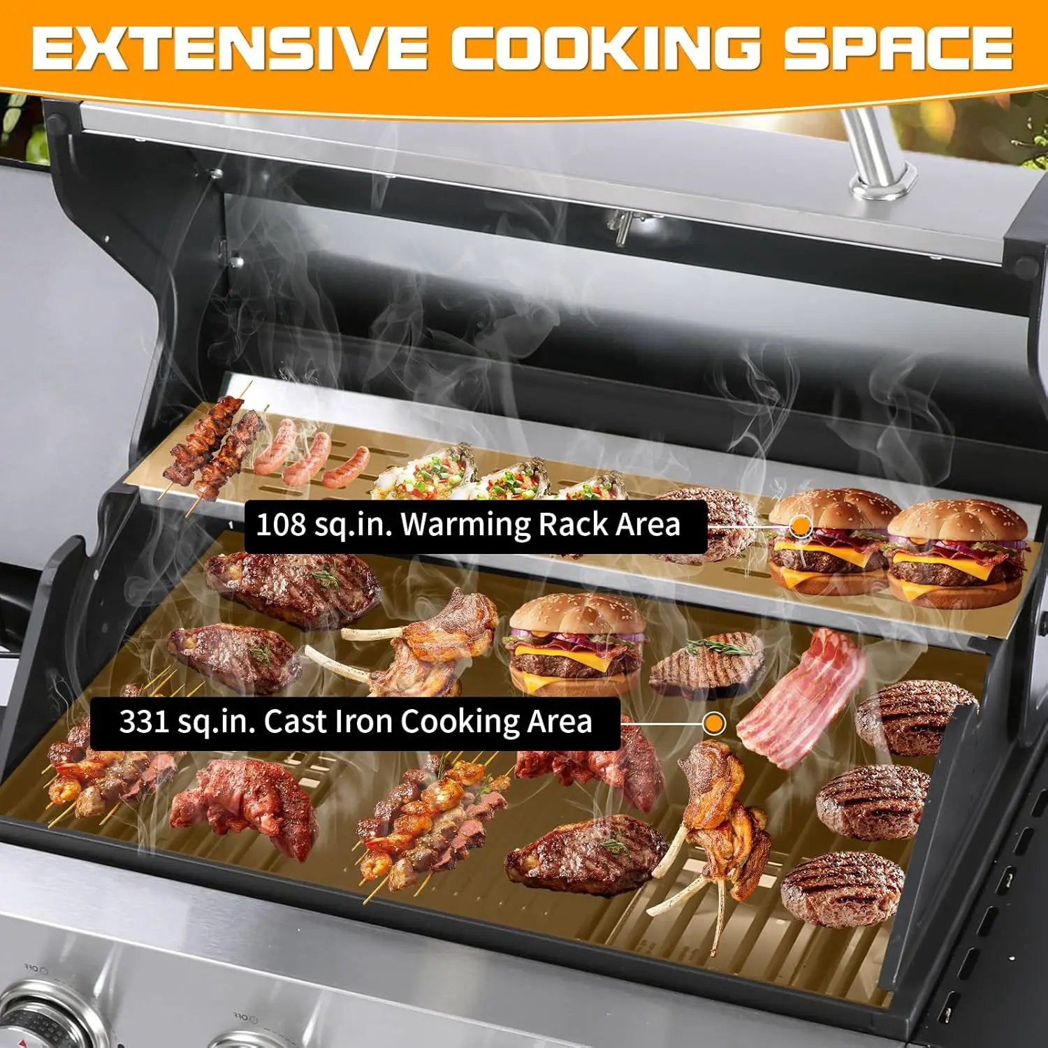 CIG GARDEN 4 Burner Propane Gas Grill with Side Burner,3 in 1 Propane Gas BBQ Grill,Double-layer Stainless Steel BBQ Grill Lid with Cast Iron Grates,52000 BTU Output for Camping, Patio, Backyard by GreenHaven Gardens
