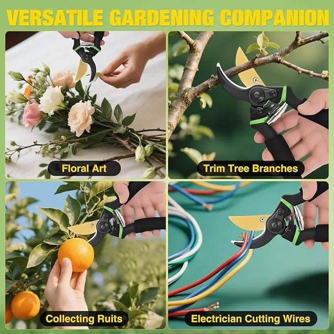 Yesker Pruning Shears for Gardening 8.5" Professional Bypass Garden Scissors Yard Clippers with Sharp SK5 Steel Blade Heavy Duty Hand Pruners for Branch Flower Plant Trimming Cutting Gardening Tools by GreenHaven Gardens