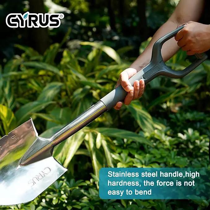CYRUS Garden Shovel for Digging, 28 Inches in Total Length, Mini D-Shape Heavy Duty Shovel with Serrated Edges, Suitable for Garden, Lawn and Outdoor Camping by GreenHaven Gardens