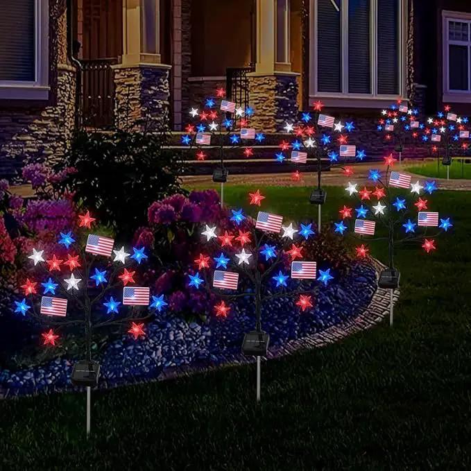 Upgraded 4th of July Decorations Solar Lights, 2 Packs 40LED Red White and Blue 4th of July Stake Lights, Outdoor Waterproof Memorial Day Decorations Patriotic Lights for Garden Yard Pathway Grave by GreenHaven Gardens