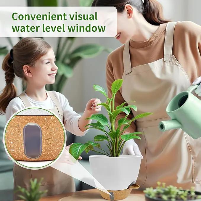 12/10/9/8 inch Self Watering Pots with Visual Water Window, Extra Large Self Watering Plant Pot with Drainage Holes and Saucers, White Flower Pots for Indoor Plants by GreenHaven Gardens