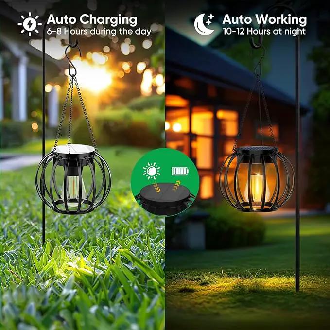 Solar Lanterns Outdoor Waterproof: 2 Pack Solar- Powered Metal Hanging Lights for Patio Garden Porch Yard - Weatherproof Auto On/Off Bright LED Decorations - Gardening Gifts for Women Mom by GreenHaven Gardens