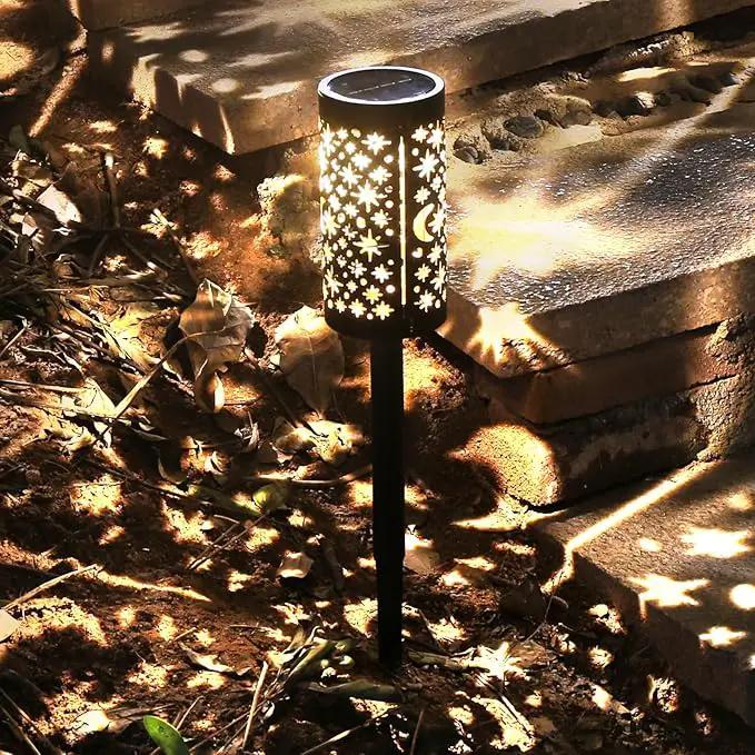 Solar Pathway Lights 6 Pack Star Moon Solar Lights Waterproof Garden Light for Yard Lawn Path Patio Outdoor Decor Gifts Warm White (Modern) by GreenHaven Gardens