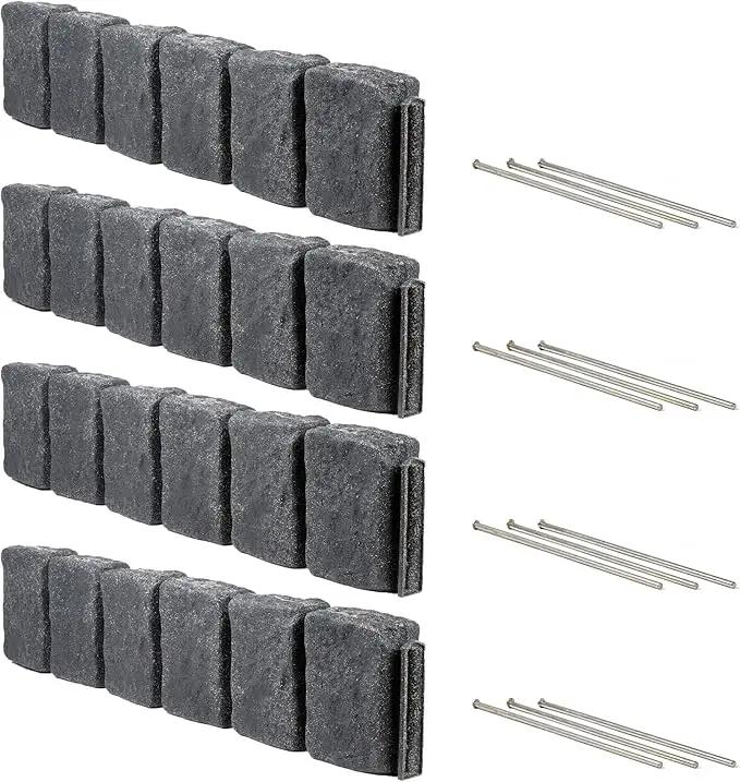 Beuta Landscape Edging | Garden Edging Border | Faux Stone Block XL for Lawn Edging, Flower Beds & Yard Edging – 4 Pack | Each Section Has 6 Blocks 48" L x 4" W x 9.5" H | 12 Spikes | Charcoal by GreenHaven Gardens