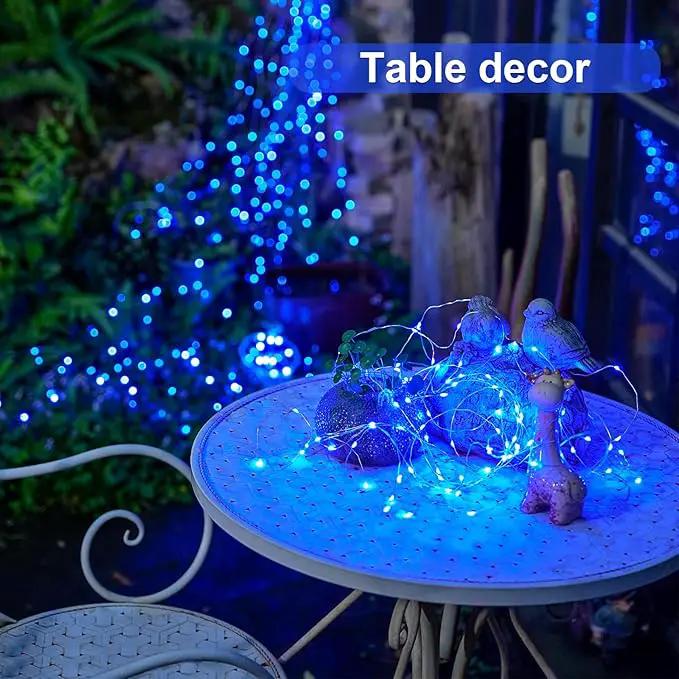 JMEXSUSS 2 Pack Blue Solar String Lights Outdoor Waterproof, Each 33ft 100 LED Solar Fairy Lights, 8 Modes Copper Wire Mini Christmas Light for Outside Patio Garden Tree Christmas Decorations by GreenHaven Gardens