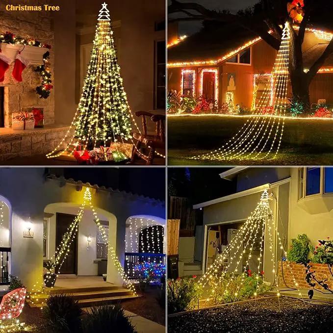 420 LED Outdoor Christmas Decorations Star String Lights Waterproof Christmas Tree Topper, 8 Lighting Modes Waterfall Lights for Tree Patio Garden Yard Party (Warm White) by GreenHaven Gardens