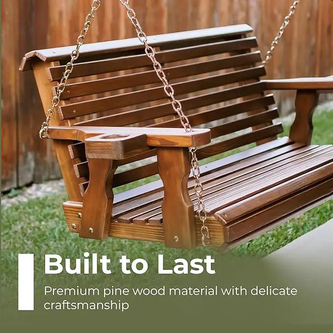Amish Casual 4 Foot Roll Back Porch Swing with Cup Holders in Semi-Solid Black Stain - Amish Made in The USA from Treated Pine Heavy Duty 700 Lb. Weight Capacity by GreenHaven Gardens