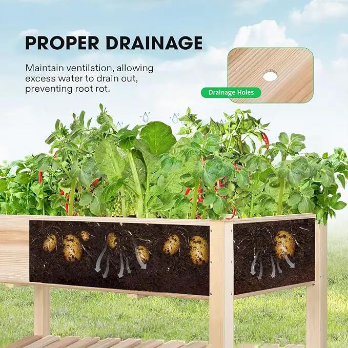 VIVOSUN Elevated Wooden Raised Garden Bed, 46 x 24 x 32 Inches, Mobile Outdoor Planter Box with Storage Shelf and Protective Liner for Outdoor Use, with Lockable Wheels by GreenHaven Gardens