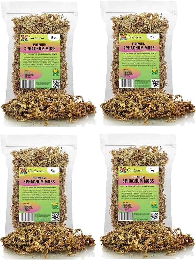 Premium New Zealand Sphagnum Moss by Gardenera - 20 Quart - Organic Hand Mixed Long Fibered Sphagnum Moss Orchid (4 Bags of 5 Quart) by GreenHaven Gardens