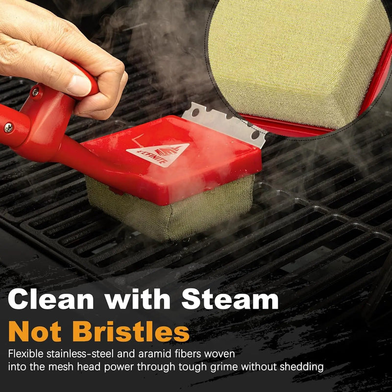 BBQ Grill Cleaner Brush, EEFINITE Steam Grill Brush for Outdoor Grilling with Replacement Scrub Sponge + Superior Scraper, Safe No Wire Bristle Barbecue Scrubber Brush for Grills Cleaning Tool by GreenHaven Gardens
