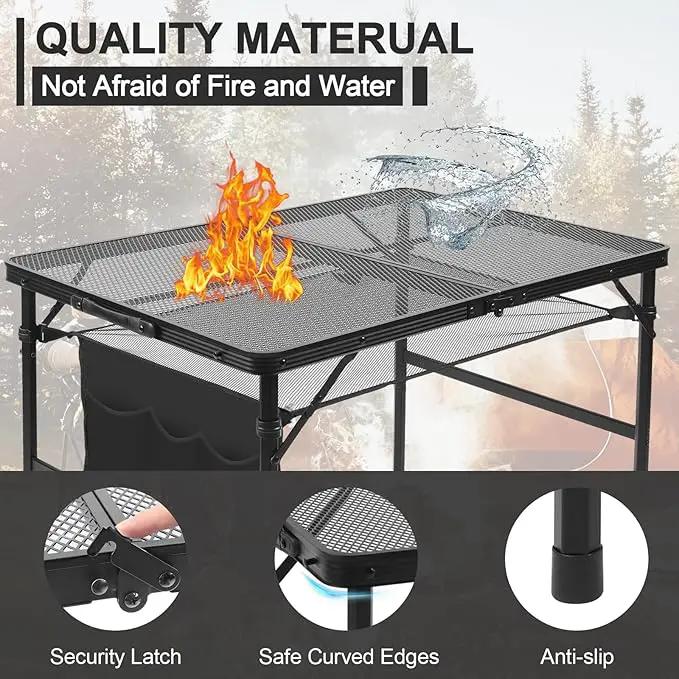Folding Grill 3x2 FT Portable Camping Table, Lightweight Height Adjustable Metal Picnic Outdoor Table with Mesh Desktop and Mesh Bag, Beach and BBQ, Party by GreenHaven Gardens