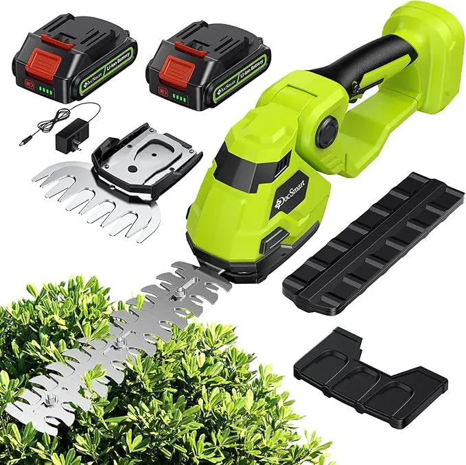 Hedge Trimmer Cordless with Battery, 2-in-1 Electric Handheld Grass Shear Cutter with 2 Pack Rechargeable Battery, Mini Bush Trimmer Kit for Garden Yard Lawn Pruning, Green by GreenHaven Gardens