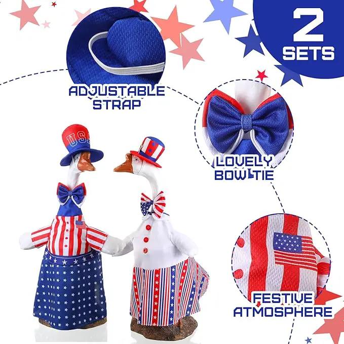 Frienda 2 Set Porch Goose Outfits Clothes 23 Inch Garden Raincoat Flag Bee Fishing Style Goose Costume for Lawn Patio Valentine's Day Decor by GreenHaven Gardens