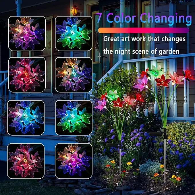 Solar Garden Lights, 2 Pack New Upgraded Solar Swaying Lights with 12 Flowers Solar Lights for Outside Garden Yard Decor Outdoor Waterproof, Gardening Birthday Gifts for Women Mom Grandma, White & Red by GreenHaven Gardens