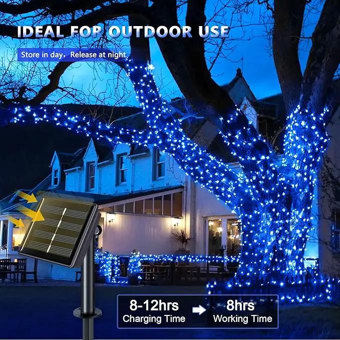 JMEXSUSS 4 Pack 100 LED Solar Fairy Lights, 33ft Blue Solar String Lights Outdoor Waterproof, 8 Modes Copper Wire Solar Twinkle Lights for Patio Garden Yard Tree Christmas Halloween Decor by GreenHaven Gardens