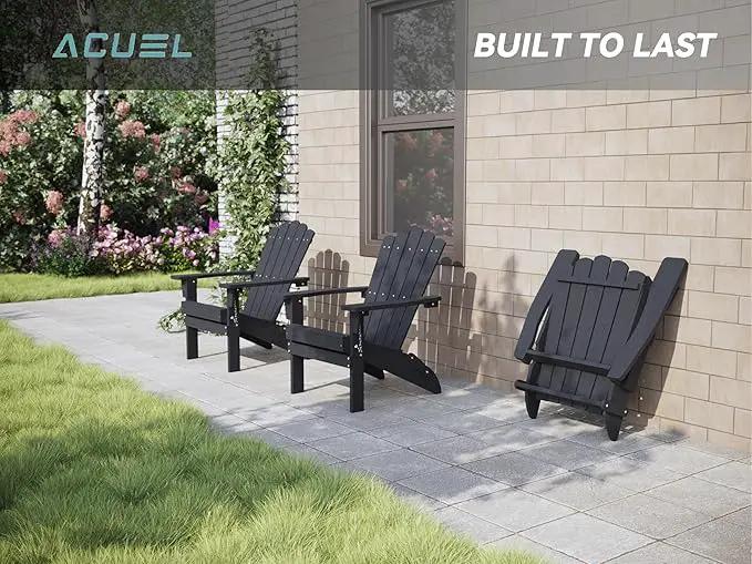 Folding HDPE Adirondack Chair Set of 2, Weather-Resistant Patio Chair with Wide Armrests & High Backrest, Fire Pit Chair for Garden, Backyard, Porch - Black by GreenHaven Gardens