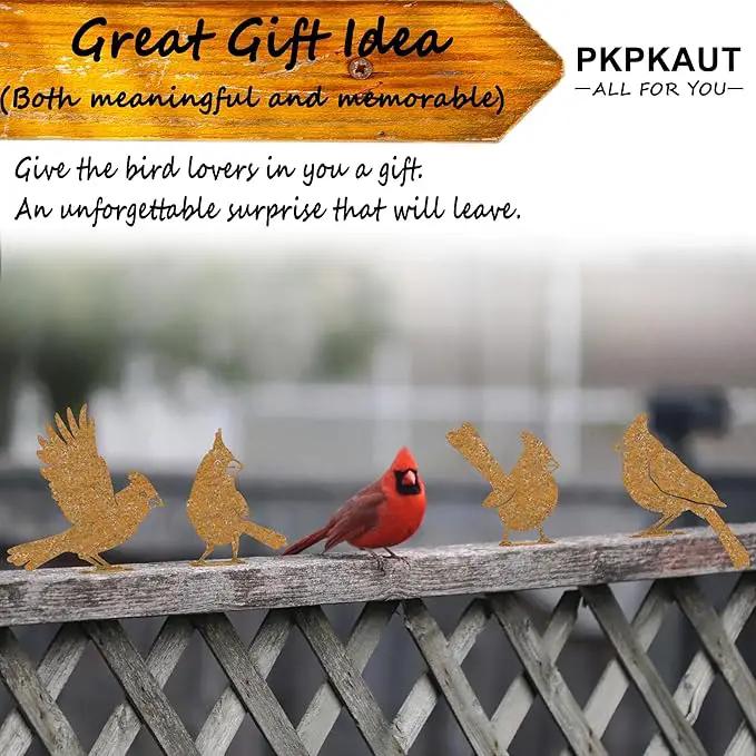 5Pcs Metal Birds Cardinal Craft Statue Ornaments Fence Topper Decor, Rusty Birds Metal Art for Fence Decorations Outdoor, Metal Bird Silhouette with Rusty Yard Art by GreenHaven Gardens