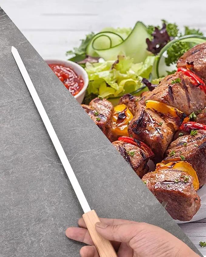 17-Inch Long Flat BBQ Skewers, HONSHEN Brazilian-style Stainless Steel 3/8 Inch Wide Blade with hardwood Handle barbecue skewers for Grilling Meat,Chicken,Shrimp,Vegetables-Set of 12 by GreenHaven Gardens