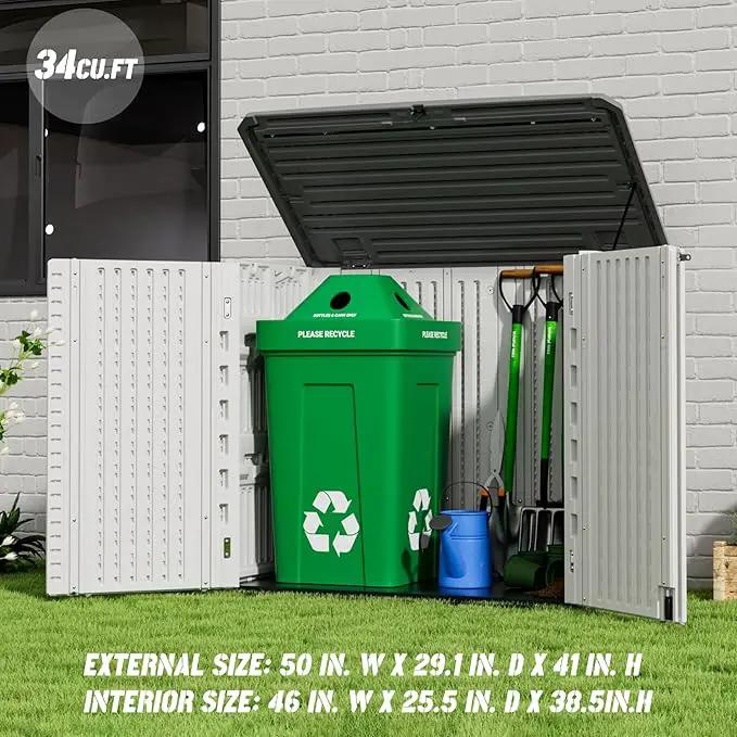 Outdoor Patio Storage Shed,Waterproof Horizontal Outdoor Storage Cabinet for Garbage Cans,Tools and Lawnmower Lockable(34 Cu.ft-Warm-White) by GreenHaven Gardens