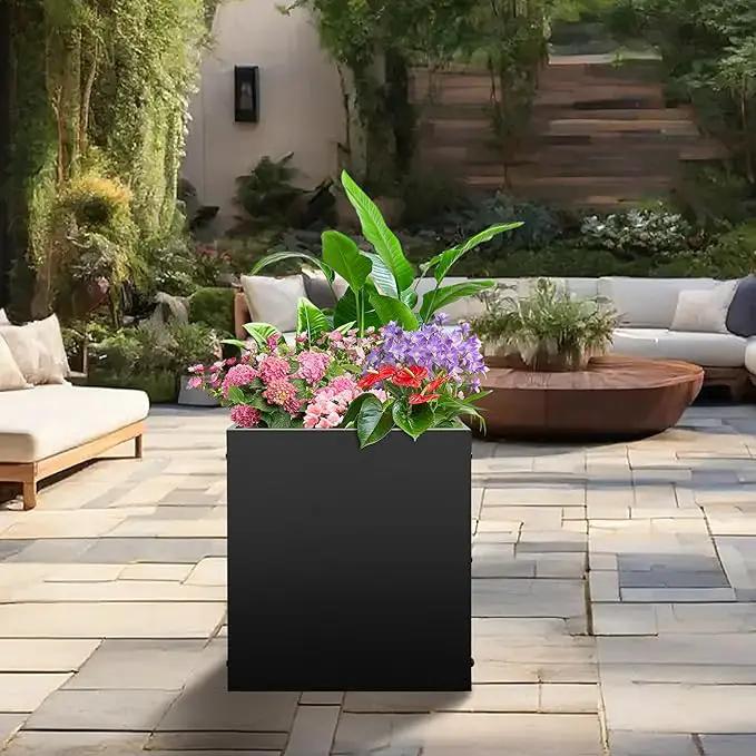 Metal Rectangular Planter Box, Small Planter Boxes Outdoor, 18''L x 18''W x 20''H Heavy Duty Plant Box with Removable Insert Shelf, 3 Tier Adjustable Height Tall Garden Planter for Plants, Flowers by GreenHaven Gardens