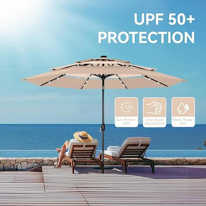 GREEN PARTY 10ft Outdoor Patio Umbrella, Auto-Tilt Market Table Umbrellas with Crank, 8 Sturdy Ribs & 1.5" Pole UV Protection for Garden Deck Backyard Pool by GreenHaven Gardens