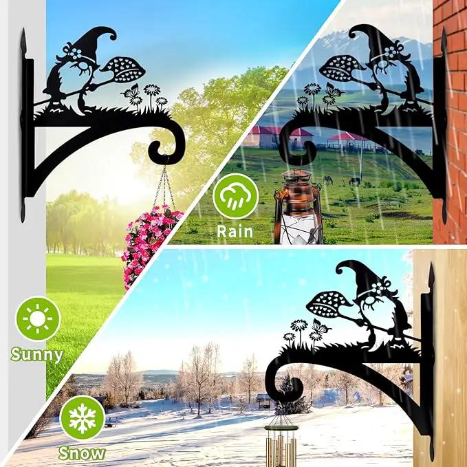 Plant Hangers Outdoor Heavy Duty Iron Decorative Gnome Silhouette Pot Hangers for Plants 11 inch Hanging Plant Bracket Wall Plant Hanger for Bird Feeder Flower Pot Lantern Wind Chimes by GreenHaven Gardens