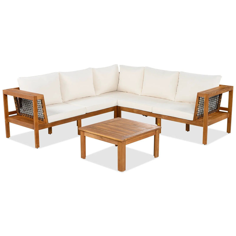 GO 4 Pieces Outdoor Acacia Wood Sofa Set with Coffee Table by HouseOfZazla