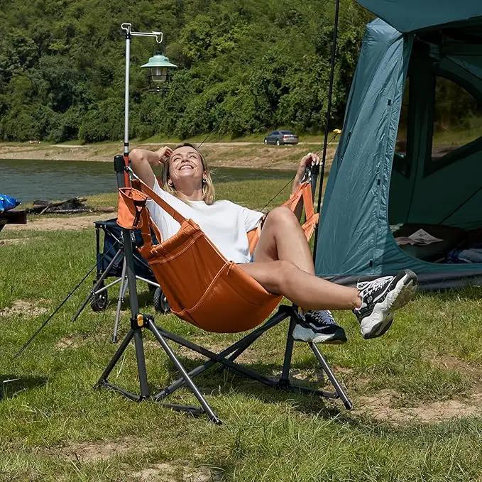 Timber Ridge Hammock Camping Chair with Adjustable Backrest, Heavy Duty Folding Hammock Chair Supports 300lbs, Portable Hammock Chair for Camping, Travelling and Patio, Orange by GreenHaven Gardens