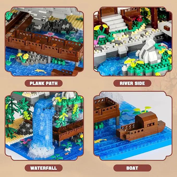 Peach Blossom Pond Micro Mini Building Blocks Set for Adults and Kids, Chinese Architecture Cherry Bonsai Gift Toys with String Lights, Japanese Flowers Tree House Micro Bricks (3320PCS) by GreenHaven Gardens