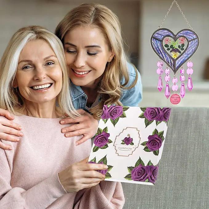 Mom's Birthday Gift Cool Purple Glass Heart-Shaped Sun Catcher by GreenHaven Gardens