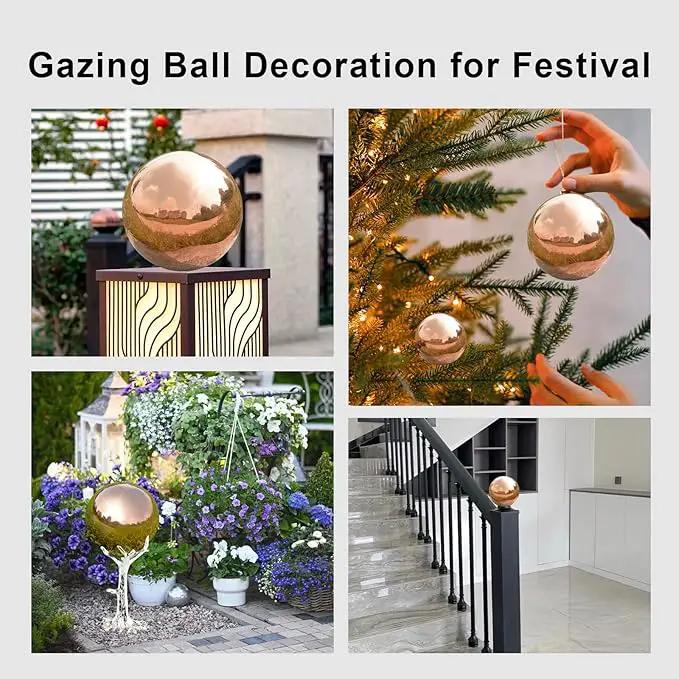 Nerien Gazing Ball, Stainless Steel Garden Mirror Globe, Polished Ornament Sphere, Hollow Floating Reflective Hemisphere, for Home Outdoor Pond Housewarming Swimming Pool Decoration, Rose Gold, 10Pcs by GreenHaven Gardens