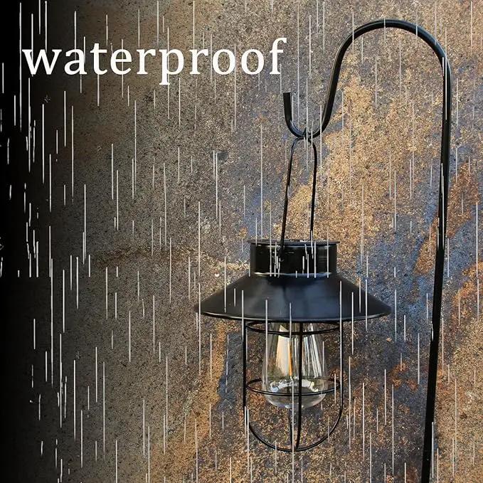 2 Pack Solar Lanterns ,Outdoor Waterproof Solar Lamp with Shepherd Hook, Metal Edison Bulb Lights Gifts for Gifts for Women/Mom Garden Outdoor Pathway Decor (Black) by GreenHaven Gardens