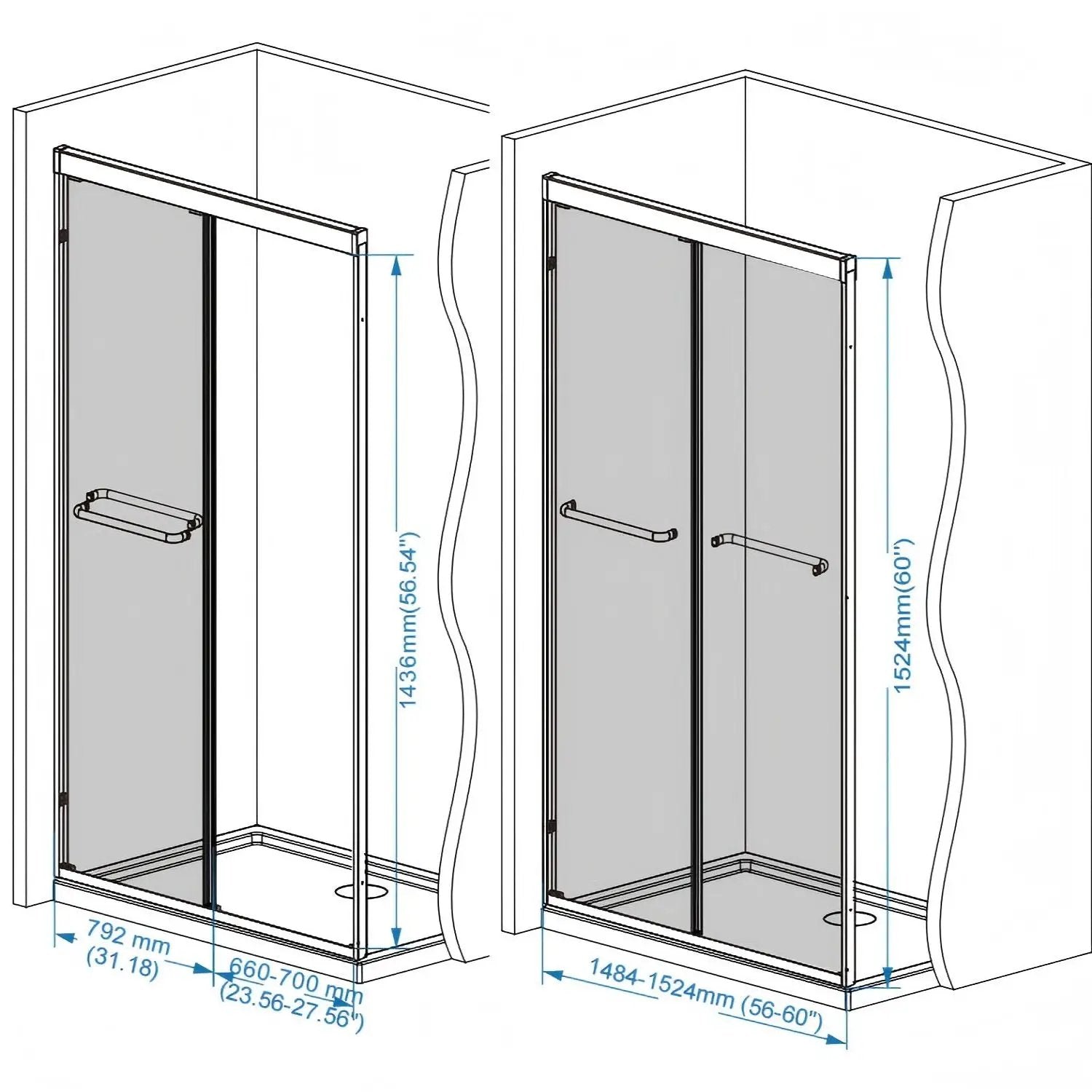 Double Sliding Shower Door With Explosion Proof Film
