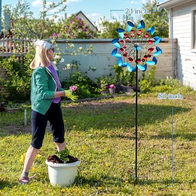 Wind Spinners for Yard and Garden Large - 80 inch Wind Spinners Outdoor Metal Large with Solar LED Light, Wind Sculptures & Spinners Windmills for Birthday Gifts Decorations(24 Diameter) by GreenHaven Gardens
