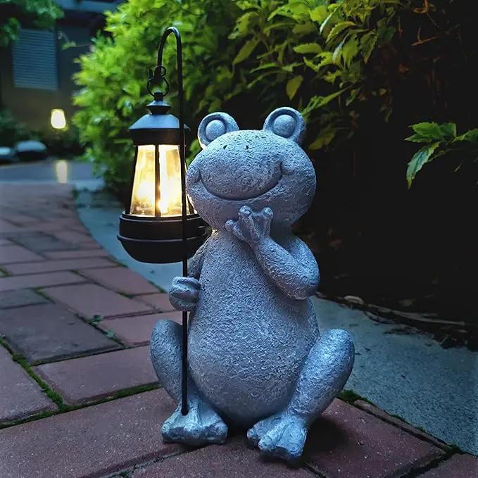 Frog Solar Garden Statues,Resin Frog Figurine Decorations with Solar Lights Lantern, Outdoor Frog Garden Decor Art for Lawn,Yard, Unique Housewarming Gift for Garden Home by GreenHaven Gardens