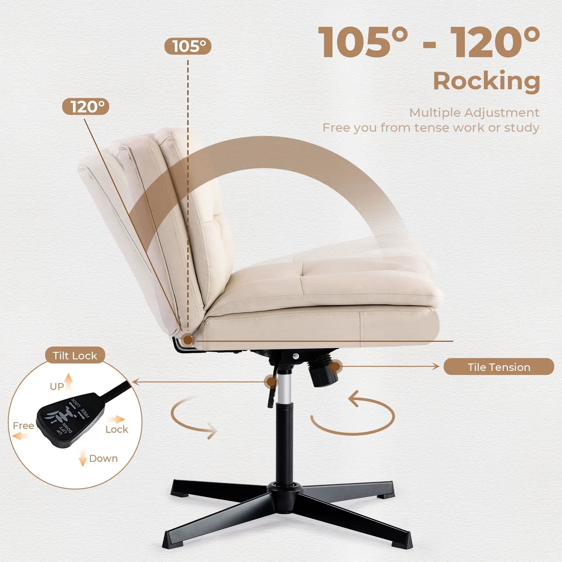Large Size Armless Home Office Desk Chair Vanity Chair No Wheels - Beige by HouseOfZazla