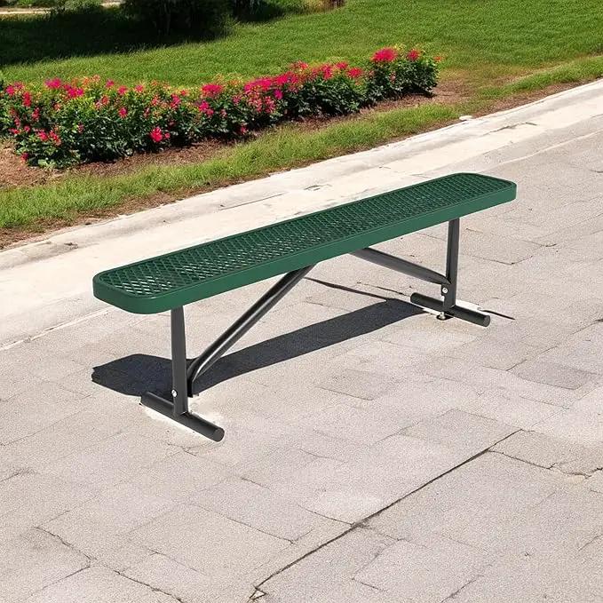 72" L Outdoor Steel Flat Bench, Heavy Duty Metal Park Bench for Outside, Expanded Metal, Commercial Benches Mesh Bench for Shopping Mall, Store, Lawn, Park, Patio, Deck, Garden (Green, 6FT) by GreenHaven Gardens